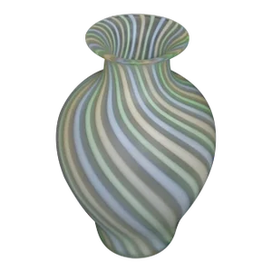 Venini Sommerso Urn Shape Pastel Color & Frosted Blown Murano Glass Vase, Italy