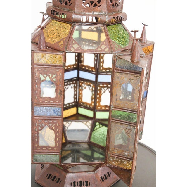 Moroccan Moorish Multi-Color Glass Lantern in Star Shape For Sale - Image 12 of 15