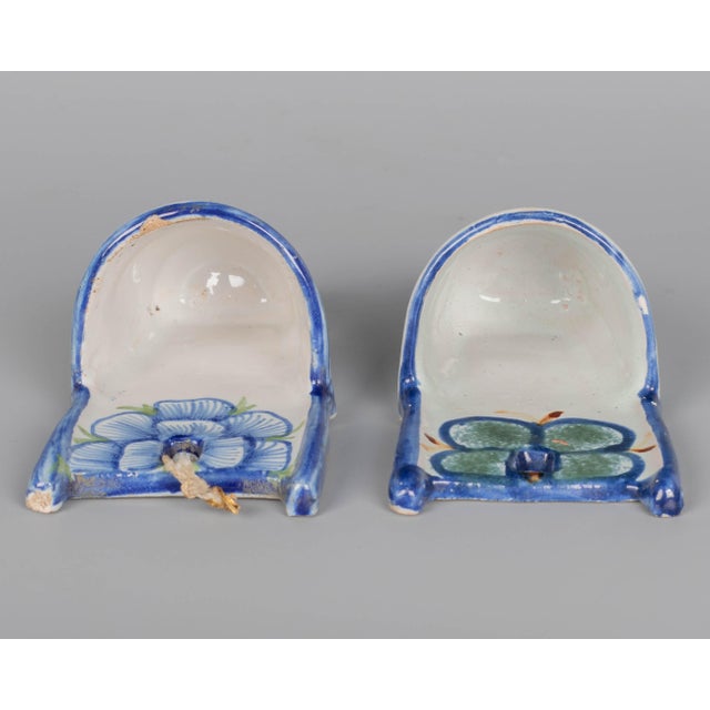 Blue 19th Century French Faience Bénitier, or Wall Pocket, Hand-Painted For Sale - Image 8 of 10