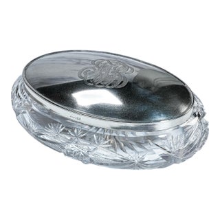 Stunning Crystal Sterling Silver Antique Jewelry Dresser Vanity Box For Sale
