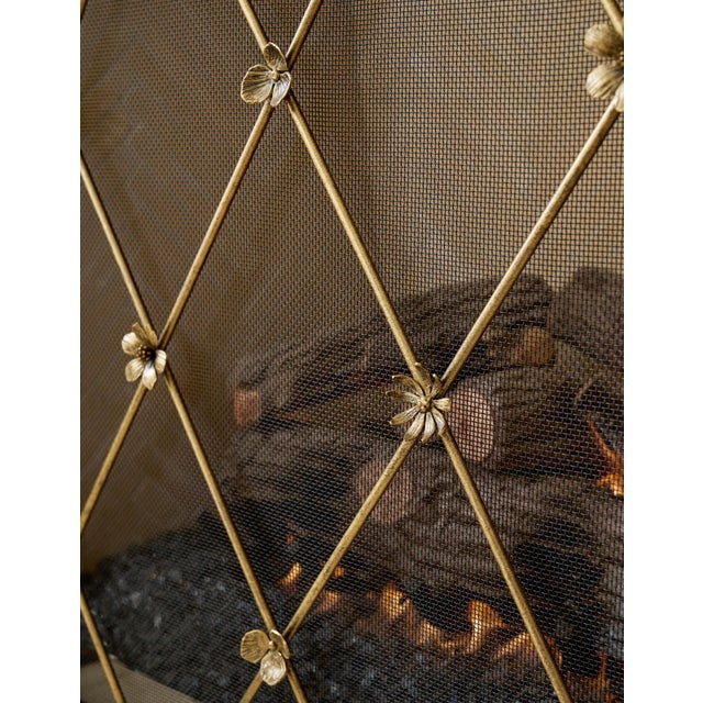 Metal Gold Rubbed Black Flora Fireplace Screen For Sale - Image 7 of 12