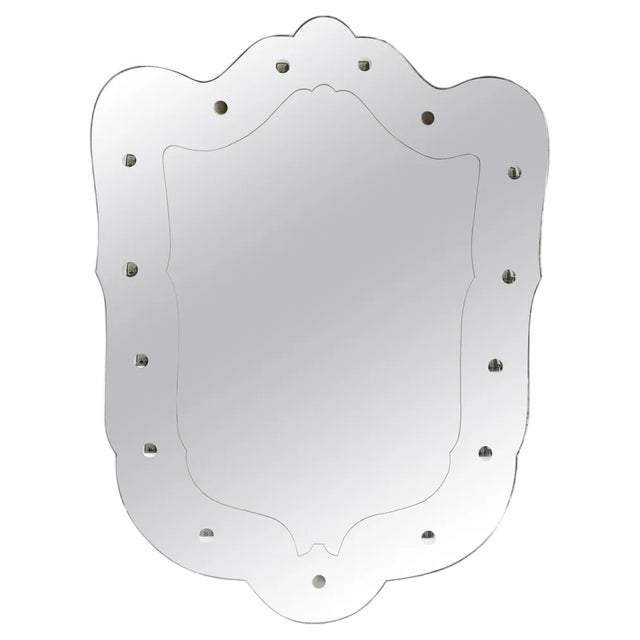 Italian Sinuous Etched Shield Shaped Mirror, 1940s For Sale