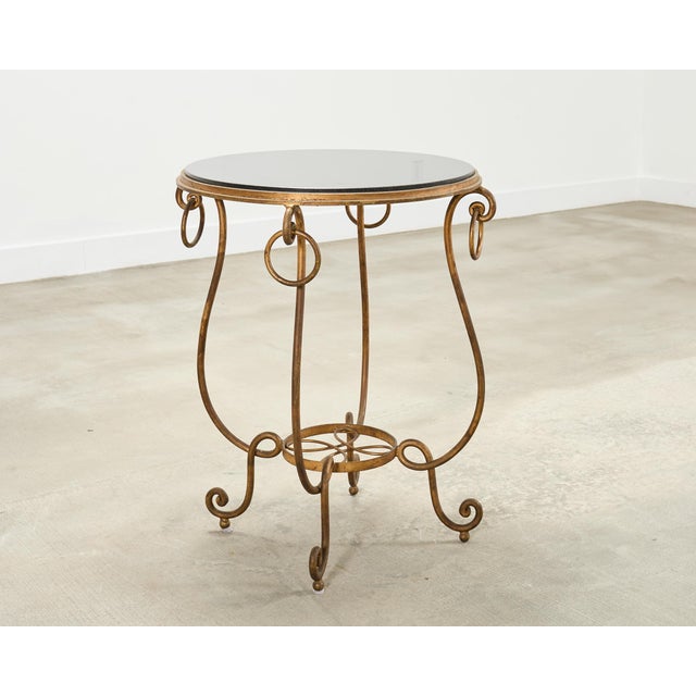 Metal Rene Drouet Style Gilded Iron Granite Top Center Table For Sale - Image 7 of 15