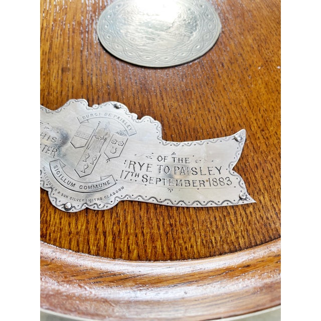 Victorian 1883 Scottish Silver and Oak Footed Presentation Tray For Sale - Image 3 of 10