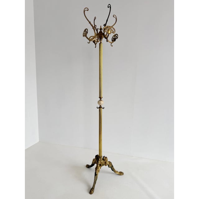 Metal Vintage Italian Brass Hall Tree with Marble Sphere and Rotating Crown, 1960s For Sale - Image 7 of 18