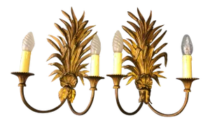 1950s Mid Century Modern Maison Bagues Gilt Bronze Wall Sconces - a Pair