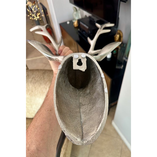 Large Modernist Cast Polished Metal Deer Antler Head Wall Sculpture For Sale - Image 14 of 15