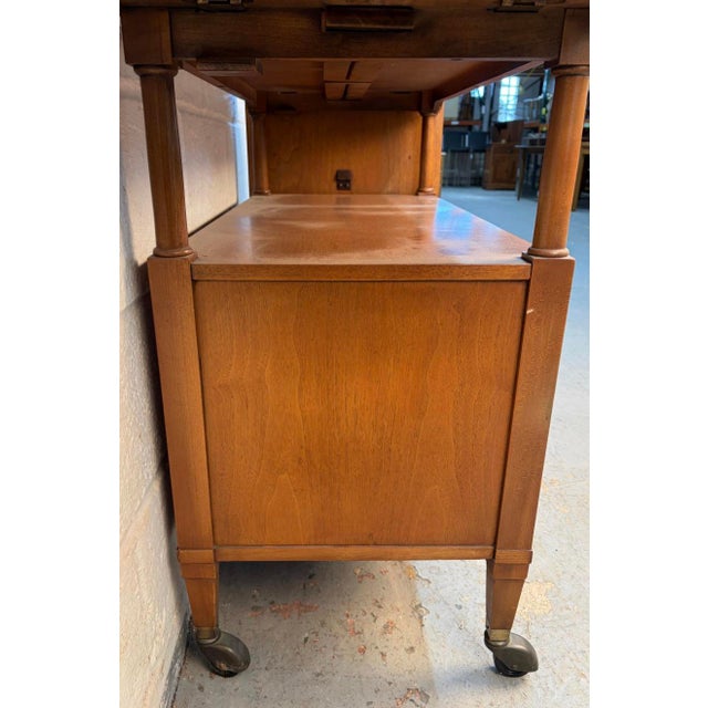 Mid 20th Century Walnut and Brass Drop Leaf Bar Cart For Sale - Image 16 of 18