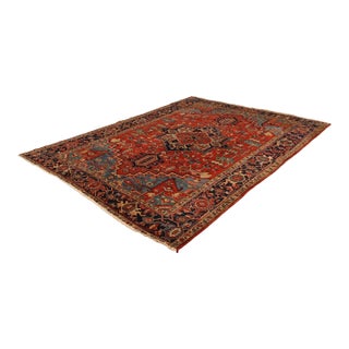 Vintage Heriz Hand Tied Persian Rug 90'" X 123" For Sale