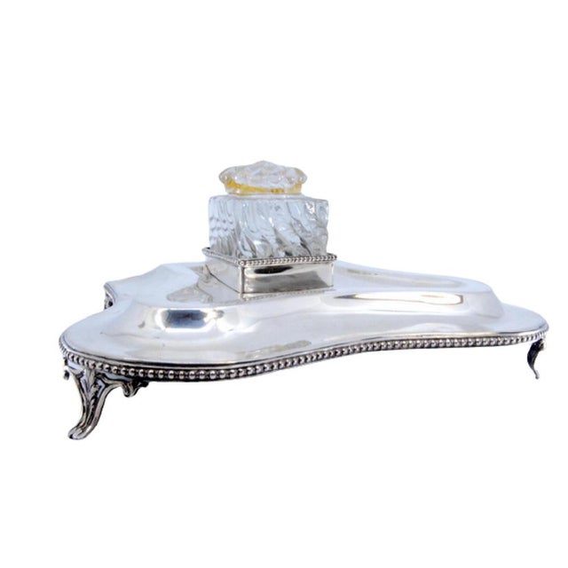 Silver Inkwell with Pearly Frieze Base and Glass Tank For Sale - Image 10 of 10