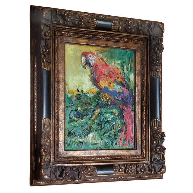 Wood Oil Painting Parrot Impasto For Sale - Image 7 of 17