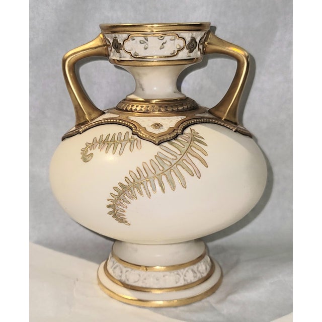 Cream Early 20th Century Royal Worcester Handled Urn Vase For Sale - Image 8 of 11