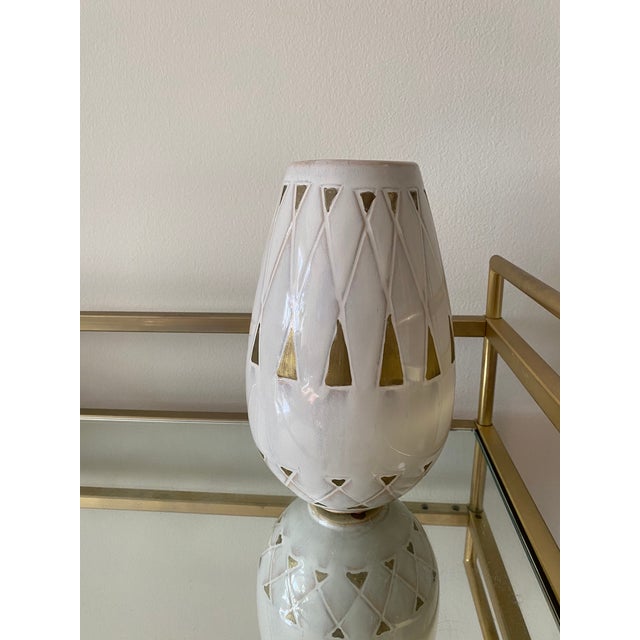 West Elm White Ceramic Vase With Gold Accents Chairish