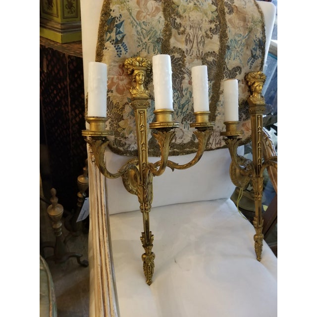 Metal Antique Gilt Bronze Wall Sconces With Faces For Sale - Image 7 of 9