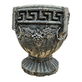 Vintage Concrete Greek Key and Grape Motif Concrete Planter For Sale
