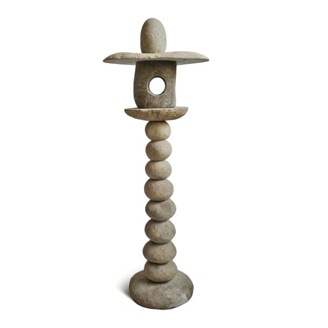 Unique vintage stacked river rock garden light house or bird house. Beautiful sculptural piece for any garden space. Heavy...