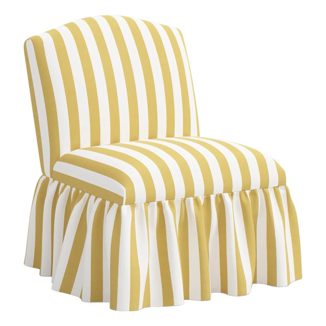 Spritely Home Ashburn Ruffle Slipper Chair in Canopy Stripe Honey For Sale