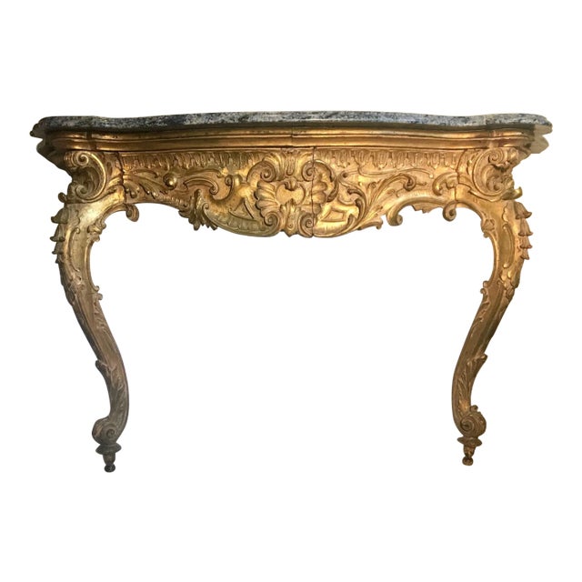 Antique 18th Century French Baroque Carved Giltwood and Marble Console For Sale