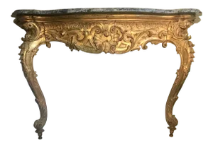 Antique 18th Century French Baroque Carved Giltwood and Marble Console