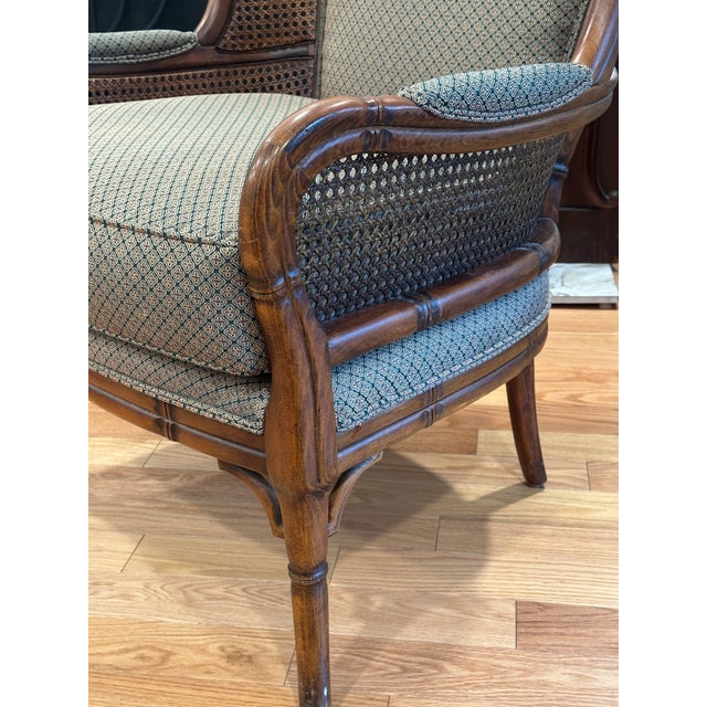Pair Ethan Allen Faux Bamboo Cane Wingback Chairs For Sale In New York - Image 6 of 8