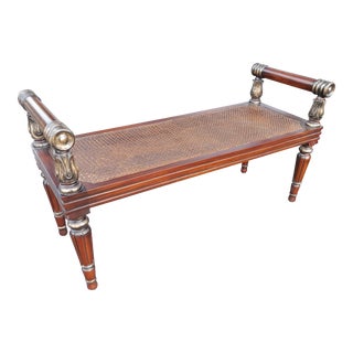 Henredon Furniture Company Wood and Cane Bench For Sale