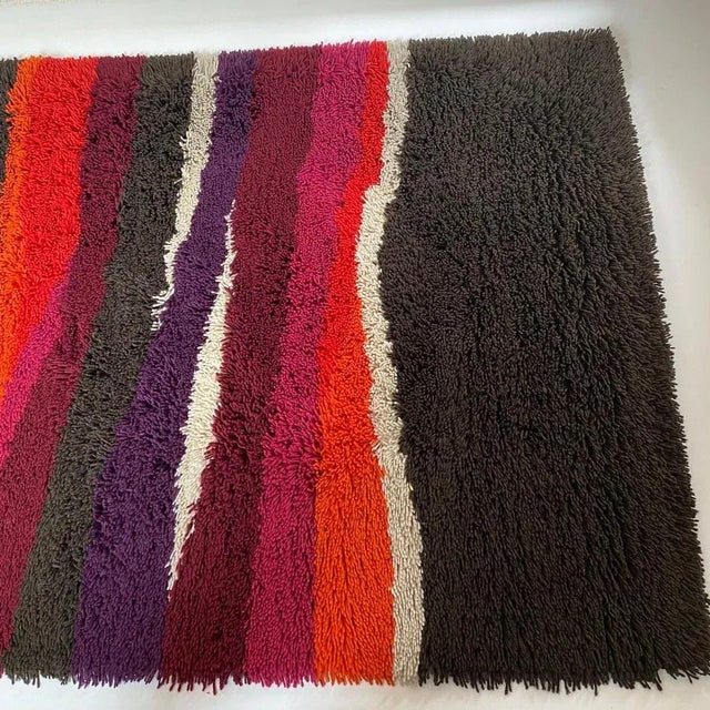 Vintage Dutch Colorful Stripes Panton Style High Pile Rug by Desso, 1970s For Sale - Image 6 of 18