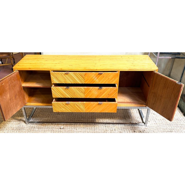 1970s Milo Baughman Split Bamboo, Pencil Reed and Chrome Credenza / Sideboard For Sale In Greensboro - Image 6 of 10