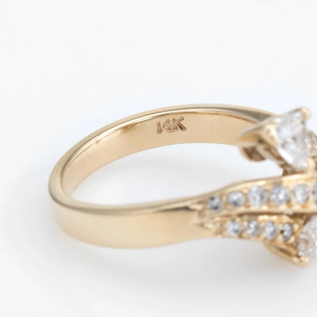 Metal Vintage Diamond Bypass Ring Hearts 14 Karat Yellow Gold Estate Fine Jewelry size 5.5 For Sale - Image 7 of 7