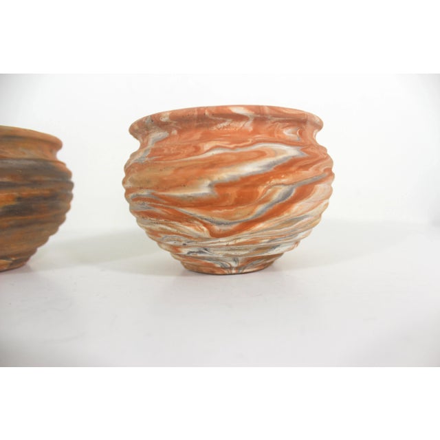 Ceramic Vintage Comanche Pottery Unglazed Clay Terracotta Swirl Planters - Set of Two For Sale - Image 7 of 10