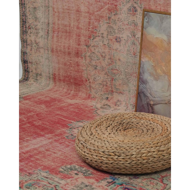 1970s Vintage Handmade Wool Cotton Pink Area Rug For Sale - Image 11 of 12