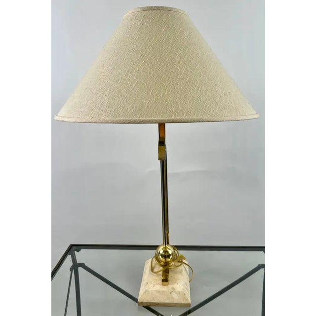 Mid-Century Modern Brass Table Lamp W Marble Base & Original Fabric Shade, Pair For Sale - Image 16 of 16