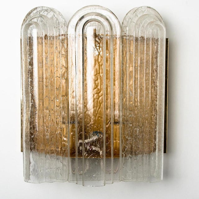 Gold Art Deco Blown Glass & Brass Wall Sconce attributed to Doria, 1960s For Sale - Image 8 of 15