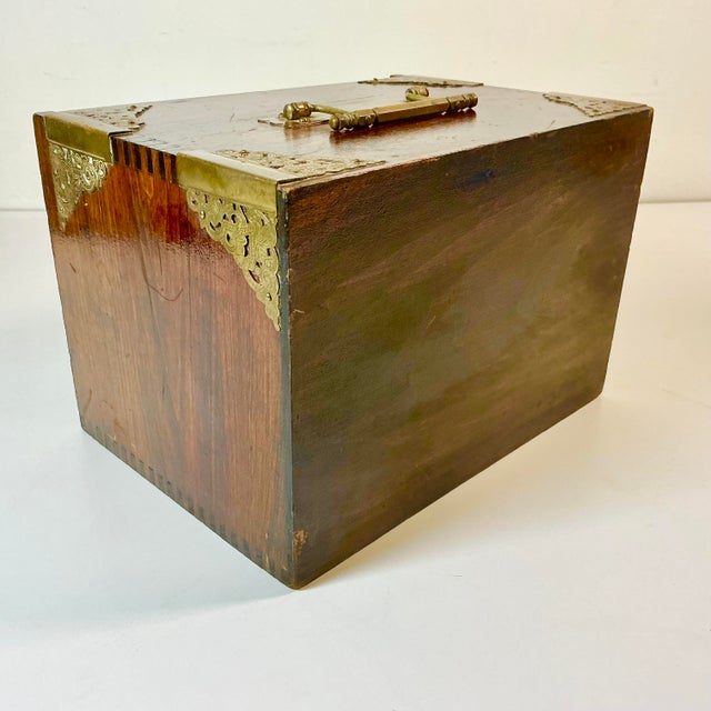 Late 19th C. Antique Chinese Boho Chic Chinoiserie Mahjong Game Set, Walnut & Brass Box For Sale - Image 15 of 18