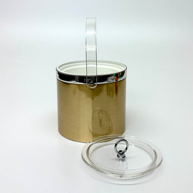 Metal Chrome, Brass and Lucite Ice Bucket by Georges Briard For Sale - Image 7 of 10