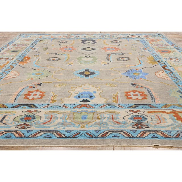 Gray Vintage Modern Turkish Oushak Rug - 10'00 X 13'04 For Sale - Image 8 of 9