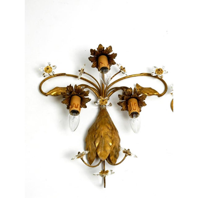 Italian Gold Plated Floral Regency Murano Glass Sconces, 1980s, Set of 2 For Sale - Image 18 of 18
