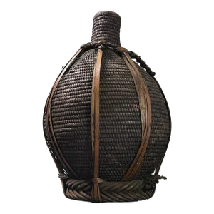 Antique Kuba People Woven Milk Jug With Natural Reed Wrap