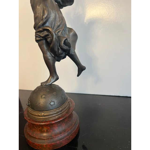 Early 20th Century Bronze Statue "Stelle" Winged Woman Angel Standing on Stared Globe Signed Par Rousseau For Sale - Image 10 of 12