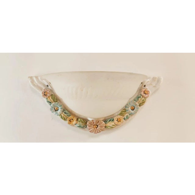 Blue Ceramic Flower Wall Light with Glass For Sale - Image 8 of 8