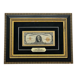 Authentic Beautifully Museum Framed 1922 United States Currency $10 Dollar Bill - Gold Certificate For Sale
