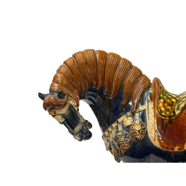 Oriental Ceramic Sancai Blue Brown Beige Fengshui Artistic Figure For Sale - Image 4 of 7