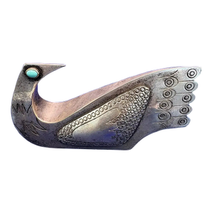 Vintage Joaquin Taller Tinta Ecuador Silver Bird Sculpture With Turquoise Eyes - Mid-Century Modern