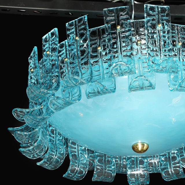 Modernist Hand-Blown Aquamarine Murano Glass Chandelier With Frosted Diffuser For Sale - Image 12 of 18