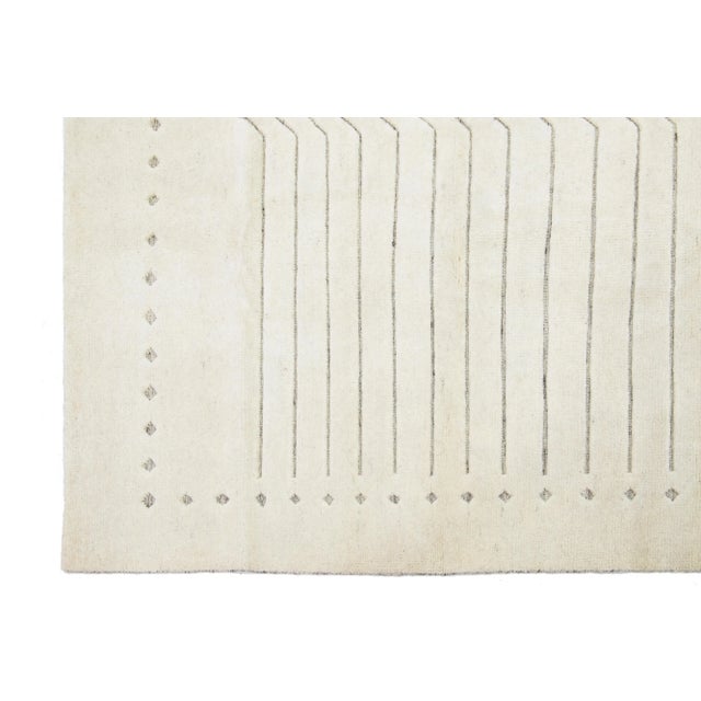 Ivory Handmade Modern Wool Rug With Minimalist Moroccan Style For Sale - Image 4 of 7