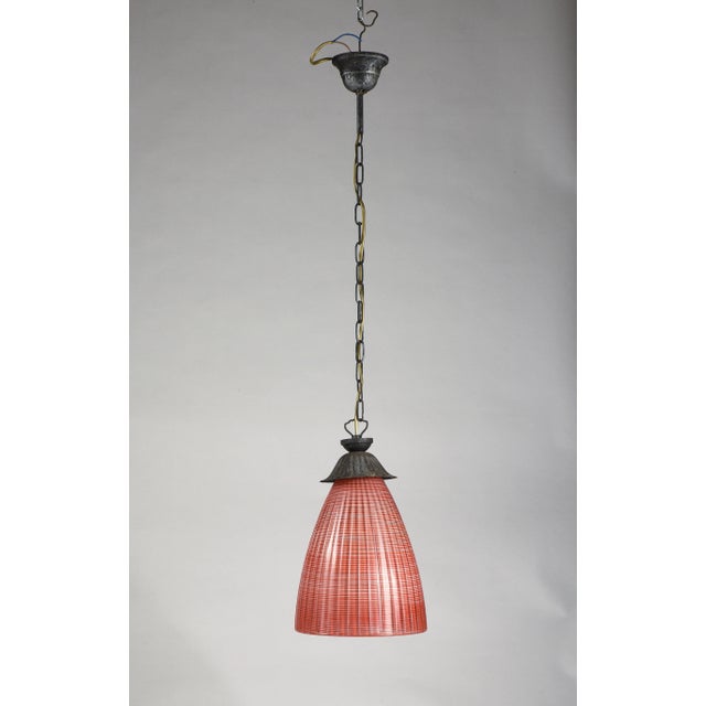 Red coral chandelier glass with special processing streaked produced in Italy in the 70s, very unique and high quality...