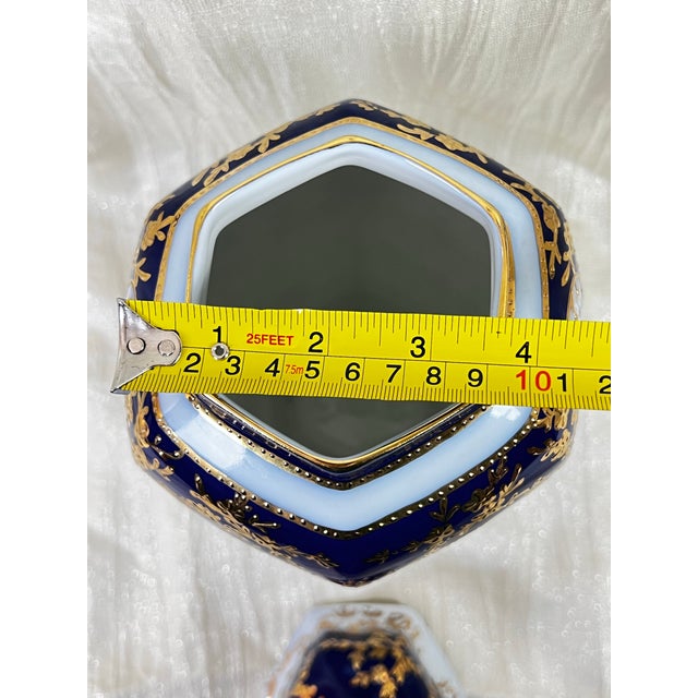 Late 20th Century Cobalt Blue & Gilt French Limoges Hand-Painted Porcelain Ginger Jar Urn With Lid For Sale - Image 12 of 12