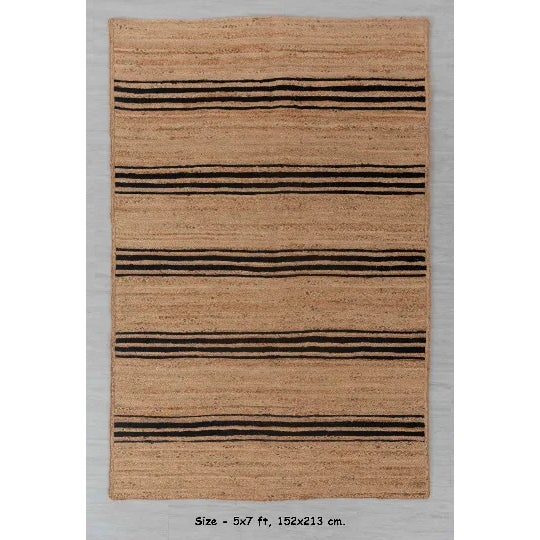 Rectangle Black Stripe Pattern Jute Rug, Boho Jute Rug 4x6 Ft. For Sale - Image 10 of 10