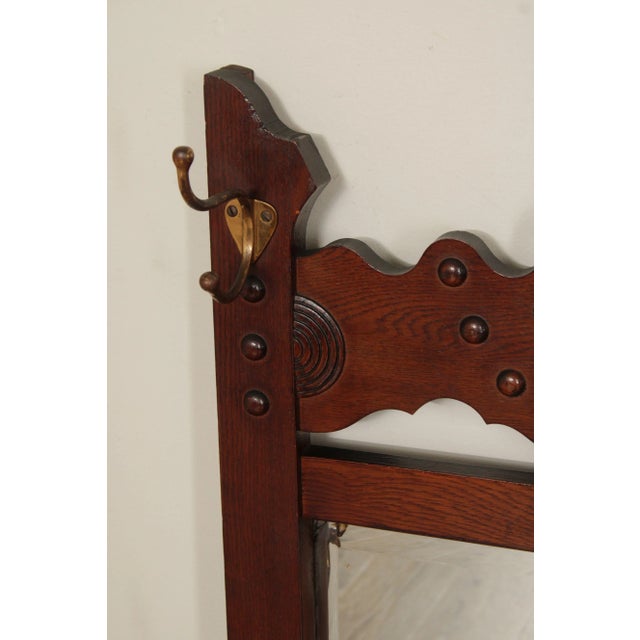 Wood Antique Victorian Oak Hat Rack Wall Mirror For Sale - Image 7 of 12