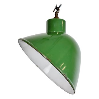 Industrial Green Enamel Factory Pendant Lamp, 1960s For Sale