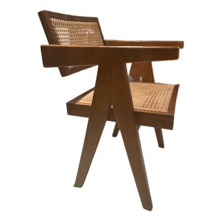 Vintage Teak & Cane Chandigarh-Style Armchair, Pierre Jeanneret Style For Sale